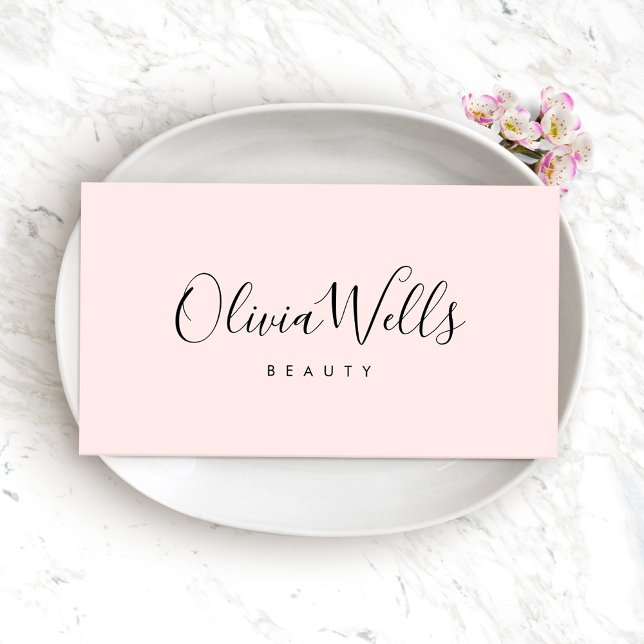 Simple Pink Handwritten Script Social Media Icons Business Card (Creator Uploaded)