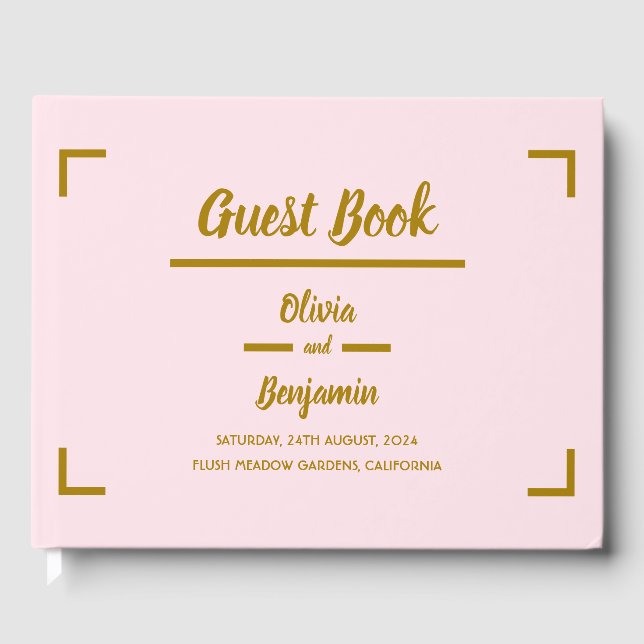 Simple Pink Handwritten Script Wedding Guest Book (Front)