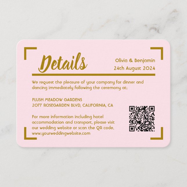 Simple Pink Handwritten Script Wedding QR Code Enclosure Card (Front)