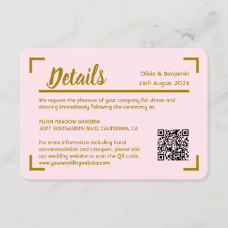Simple Pink Handwritten Script Wedding QR Code Enclosure Card