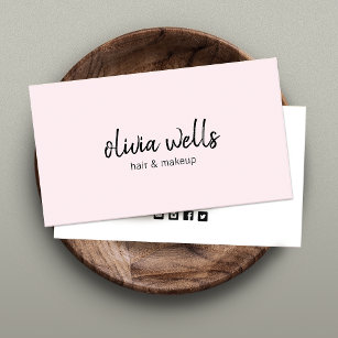 Simple Pink Handwritten Social Media Icons Business Card