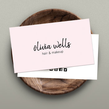 Simple Pink Handwritten Social Media Icons Business Card by sm_business_cards at Zazzle