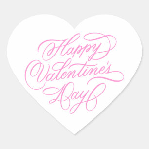 Simple Pink Happy Valentines Day Calligraphy Heart Sticker