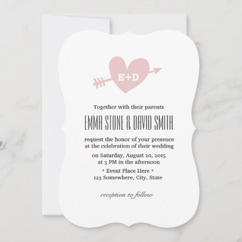 Simple Pink Heart &amp; Arrow Love Wedding Invitations 5" X 7" Invitation C...