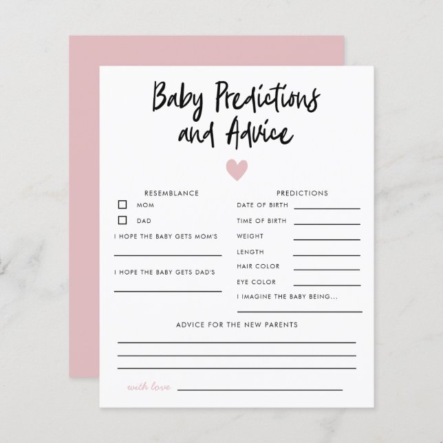 Simple Pink Heart Baby Predictions & Advice  (Front/Back)