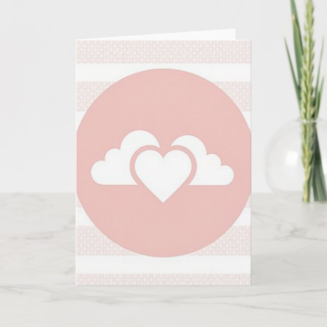 Simple Pink Heart Clouds Card (Front)