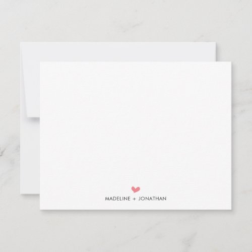 Simple Pink Heart Couple Newlyweds Family Name Note Card