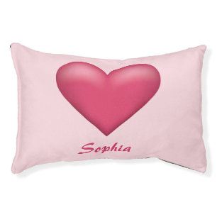 Simple Pink Heart & Custom Pet Name On Light Pink Bed