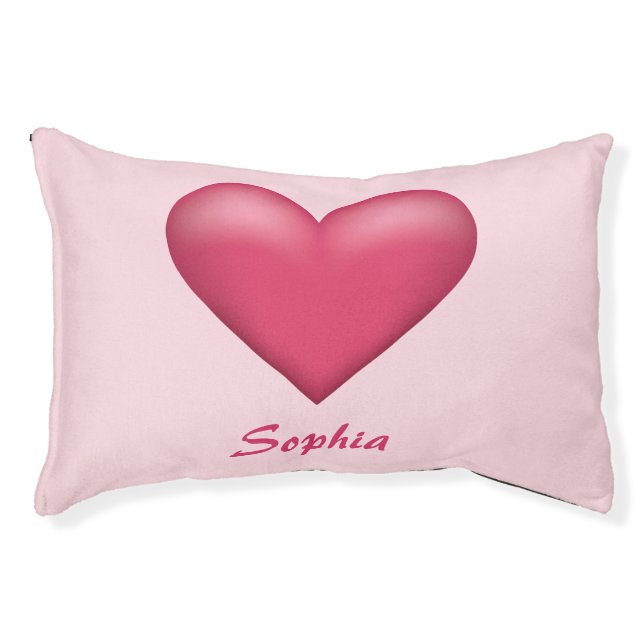 Simple Pink Heart & Custom Pet Name On Light Pink Bed (Front)
