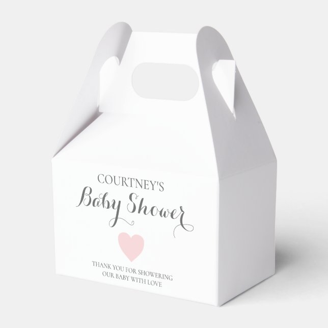Simple Pink Heart Cute Baby Shower Favor Boxes (Front Side)