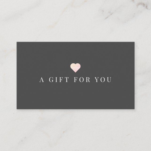 Simple Pink Heart Dark Gray Gift Certificate (Front)