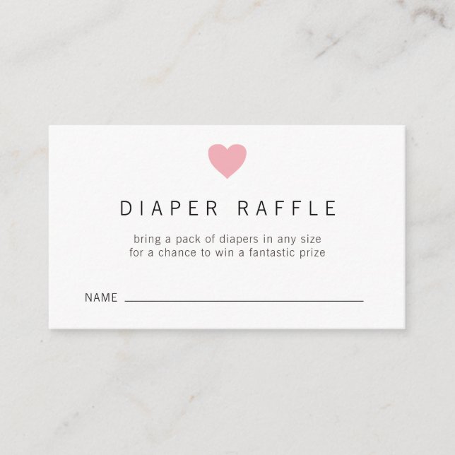 Simple Pink Heart Girl Diaper Raffle Baby Shower Enclosure Card (Front)