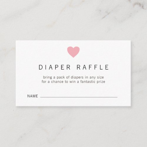 Simple Pink Heart Girl Diaper Raffle Baby Shower Enclosure Card