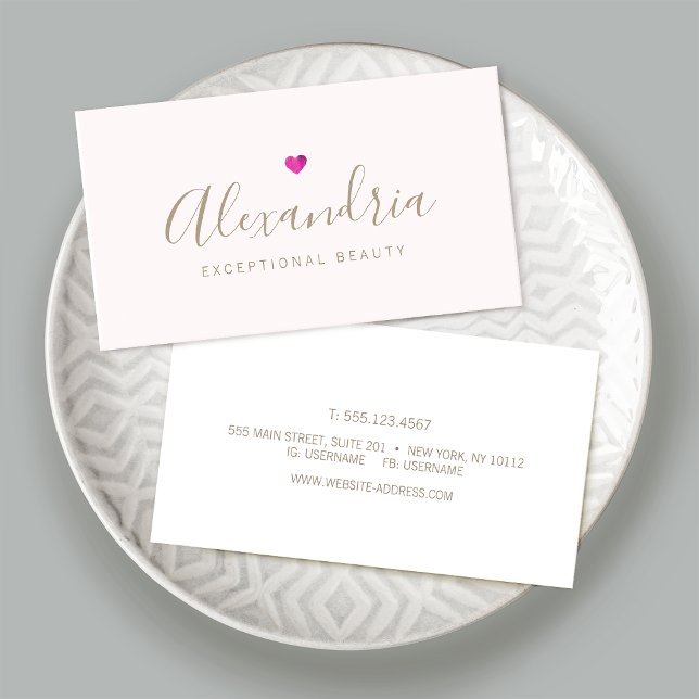 Simple  Pink Heart Handwritten Script Calligraphy Business Card (Creator Uploaded)