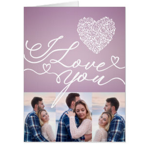 Simple Pink Heart I Love You Photo Collage Card