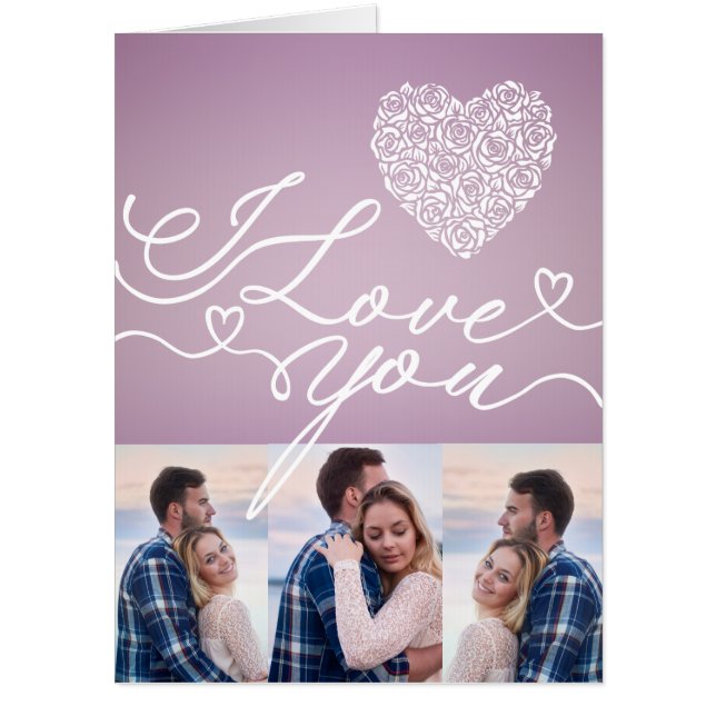 Simple Pink Heart I Love You Photo Collage Card (Front)