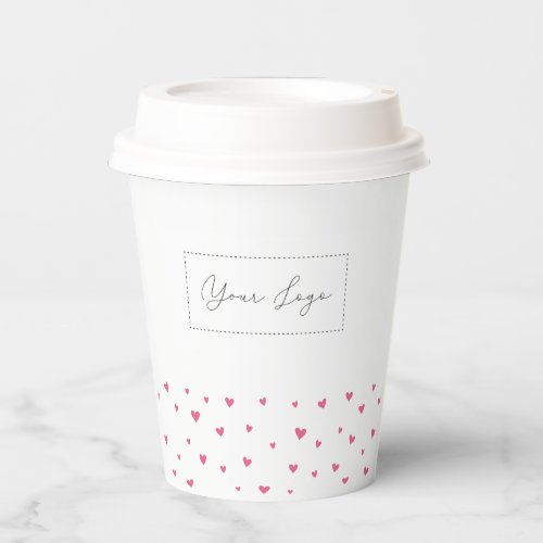 Simple Pink Heart Pattern Business Logo Custom Paper Cups