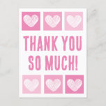 Simple Pink Heart Typography Thank You Postcard