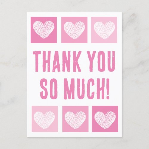 Simple Pink Heart Typography Thank You Postcard