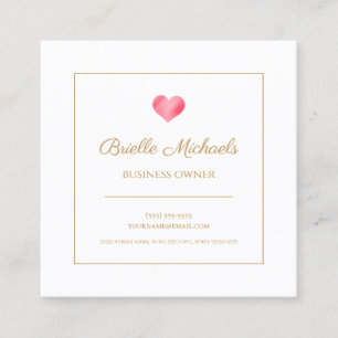 Simple Pink Heart With Elegant Gold Script Square Business Card