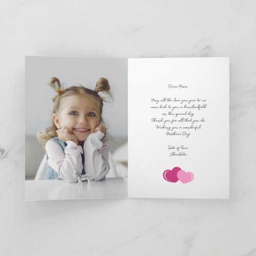 Simple Pink Hearts Photo Happy Mothers Day Card