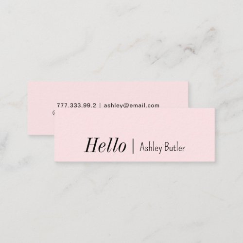 Simple Pink Hello Clean Minimal Mini Business Card