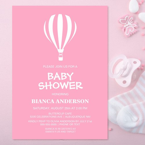 Simple Pink Hot Air Balloon Baby Shower Invitation