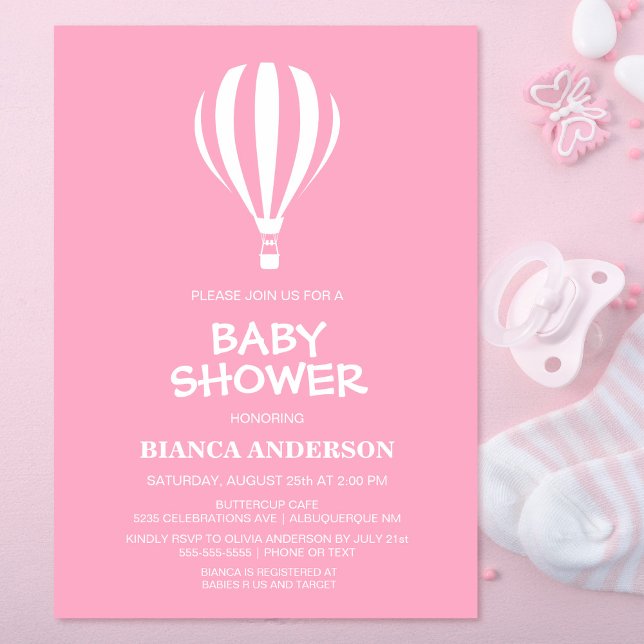 Simple Pink Hot Air Balloon Baby Shower Invitation (Creator Uploaded)