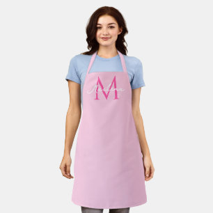 Simple Pink Initial Modern Monogrammed Business Apron