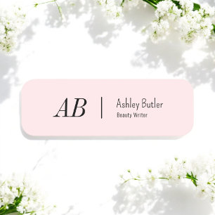 Simple Pink Initials Clean Pastel Name Tag