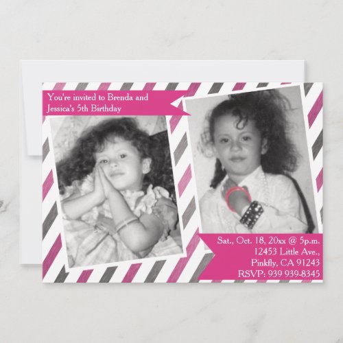 Simple Pink Invitation twin double birthday