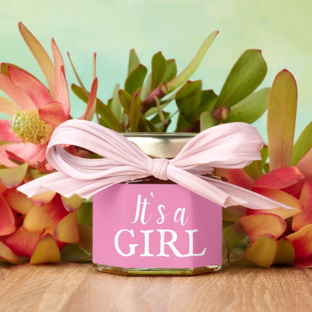Simple Pink It's a Girl Gender Reveal Honey Jar Favors (Insitu (Wedding))