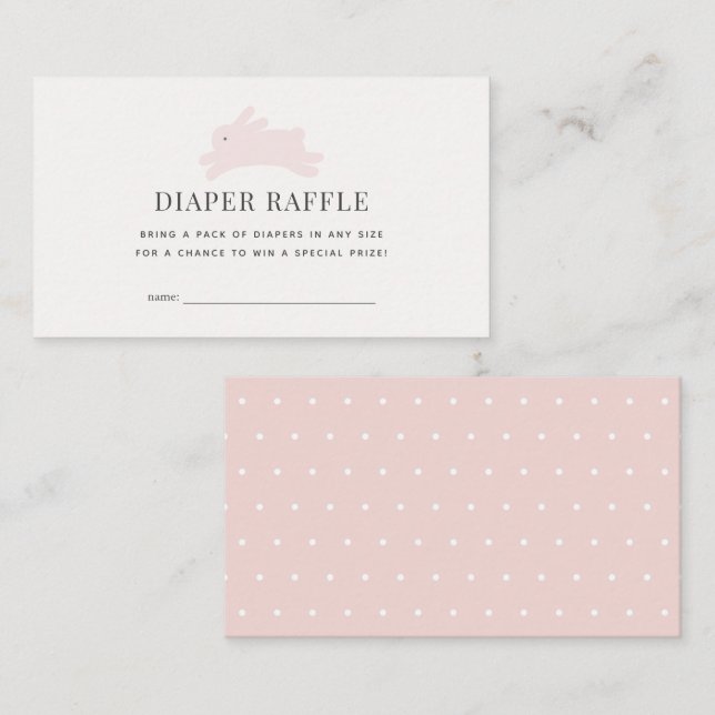 Simple Pink Jumping Bunny Diaper Raffle Ticket Enclosure Card (Front/Back)