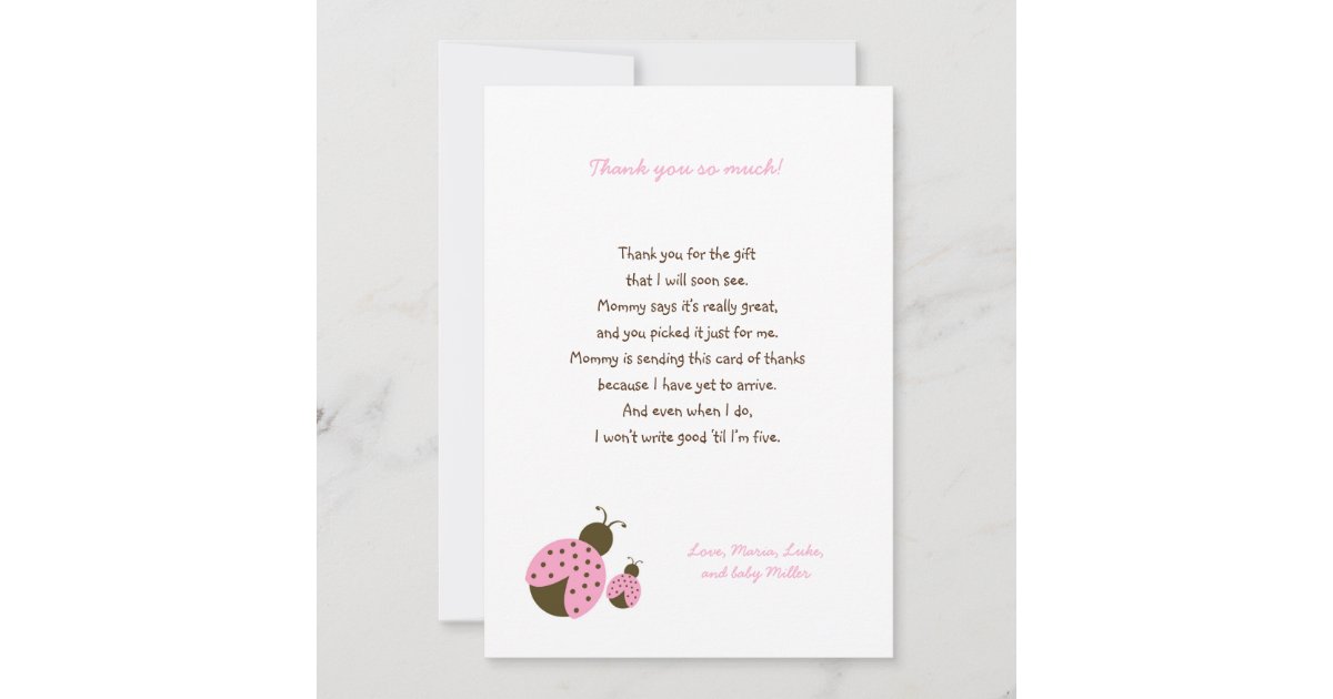 Simple Pink Ladybug Baby Shower Thank You Notes Zazzle Com