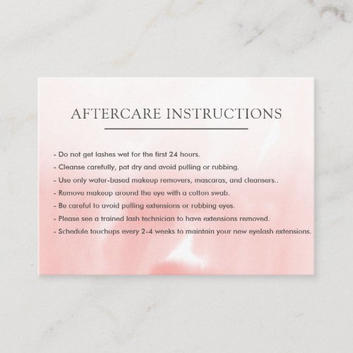Simple Pink Lash Extension Microblading Aftercare Business Card
