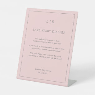 Simple Pink Late Night Diapers Baby Shower Game Pedestal Sign