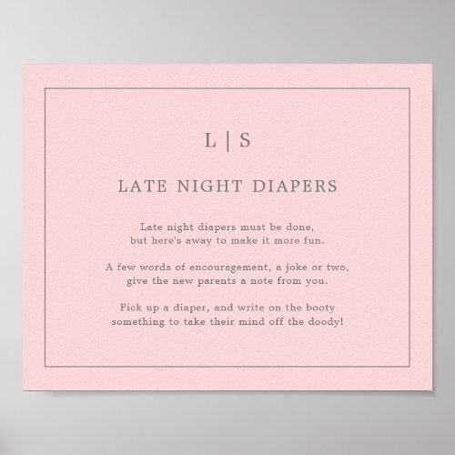 Simple Pink Late Night Diapers Baby Shower Game Poster