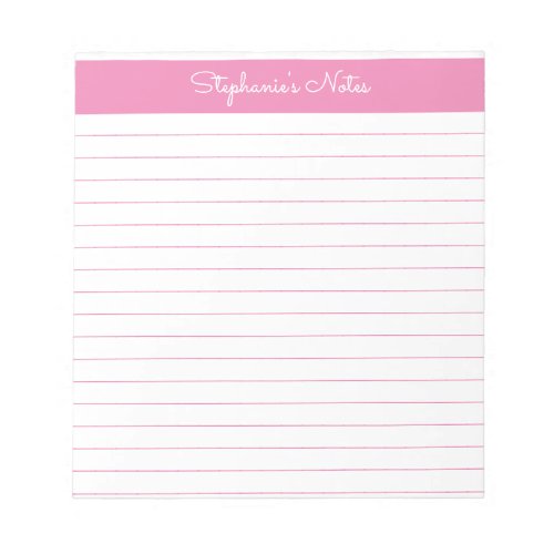 Simple Pink Lined Personalized Notepad