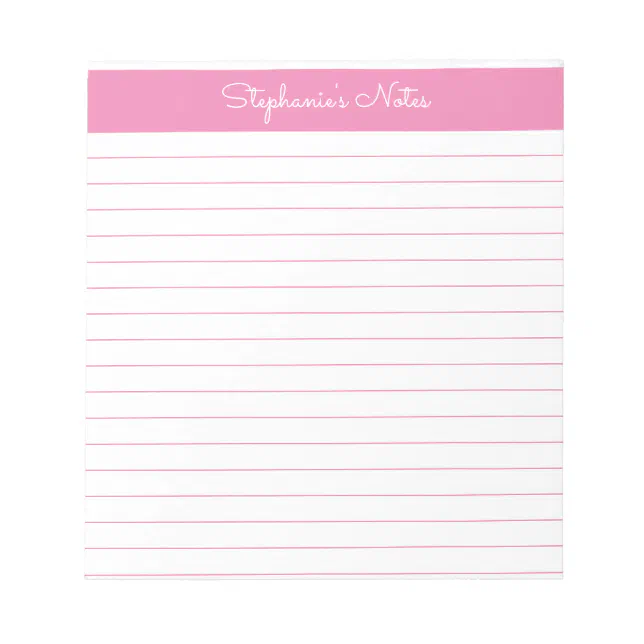 Simple Pink Lined Personalized Notepad | Zazzle