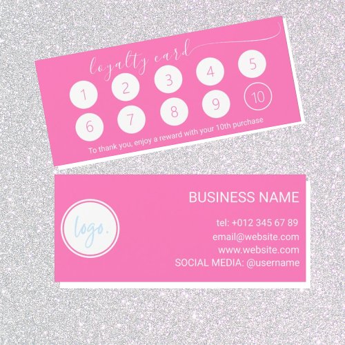 SIMPLE PINK LOYALTY CARD 10 WITH BUSINESS LOGO