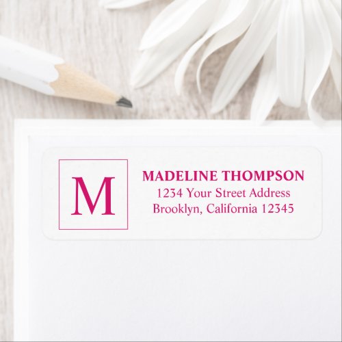 Simple Pink Magenta Square Border Monogram Label