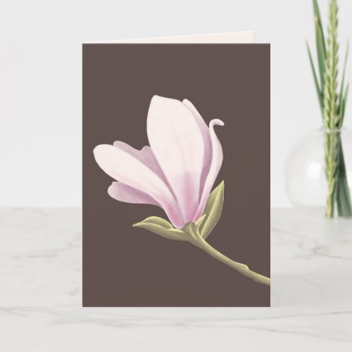 Simple Pink Magnolia Flower Brown Blank Inside Card