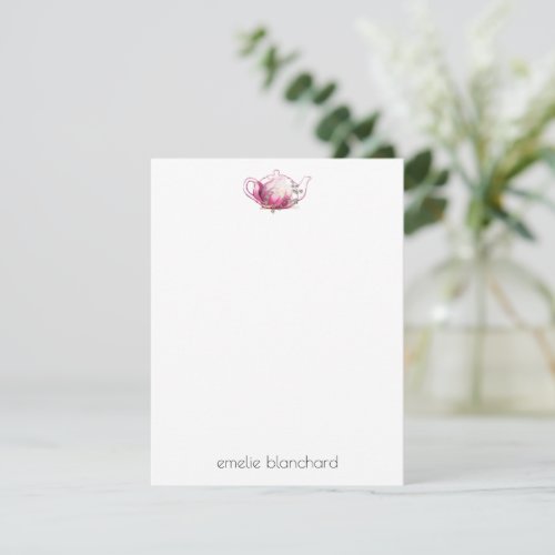 Simple Pink Magnolia Teapot Personalized Note Card