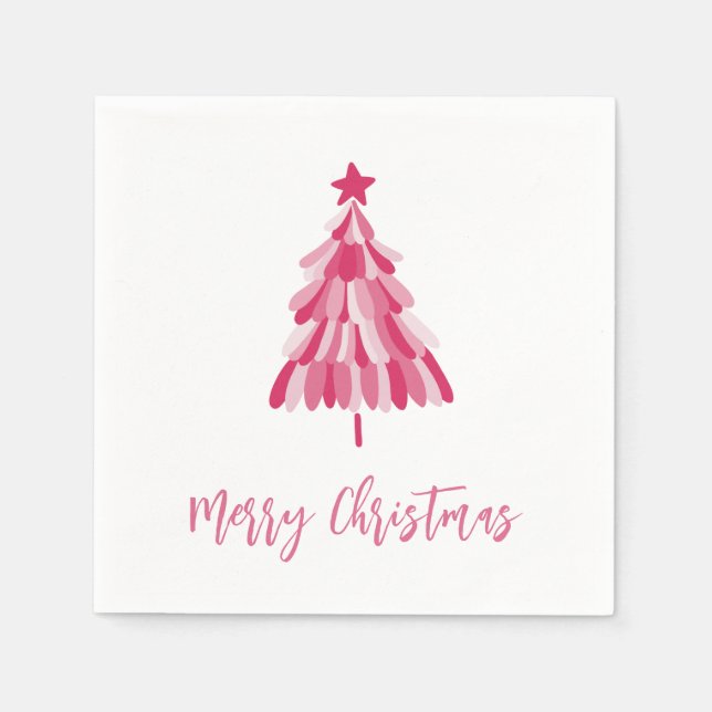 Simple Pink Merry Christmas Tree Napkins (Front)