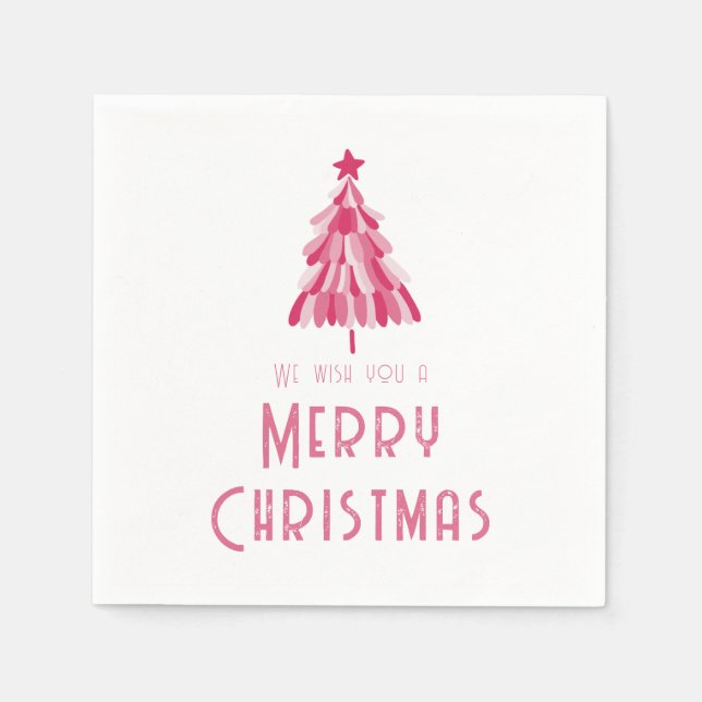 Simple Pink Merry Christmas Tree Napkins (Front)