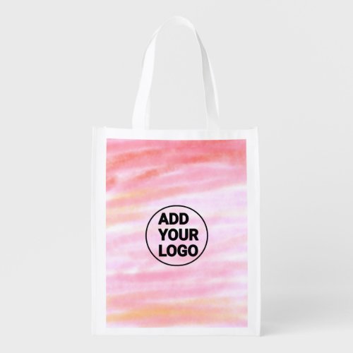 Simple pink minimal watercolor add logo company te grocery bag