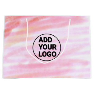 Simple pink minimal watercolor add logo company te large gift bag