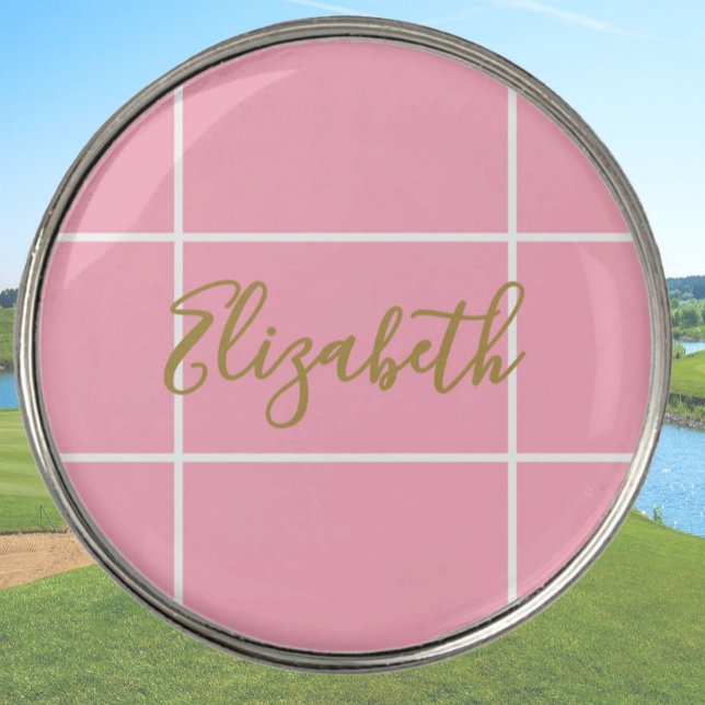 Simple pink minimalist custom name ladies  golf ball marker (Creator Uploaded)