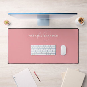 Simple Pink Minimalist Monogram Office Desk Mat