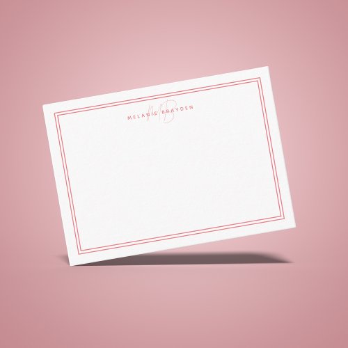 Simple Pink Minimalist Monogram Two Border Note Card